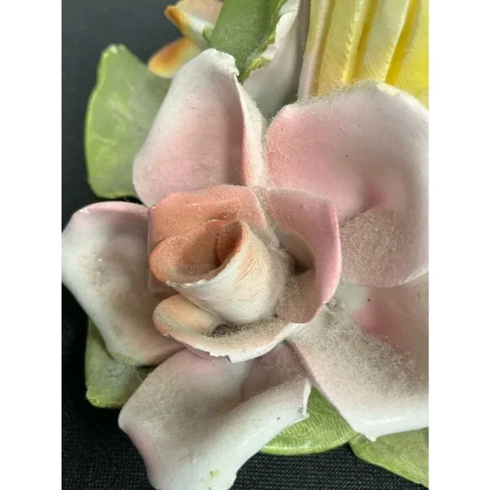 VTG Bassano Italy 4pc Porcelain Ceramic Multicolor Rose Candle Holder Rare 3”